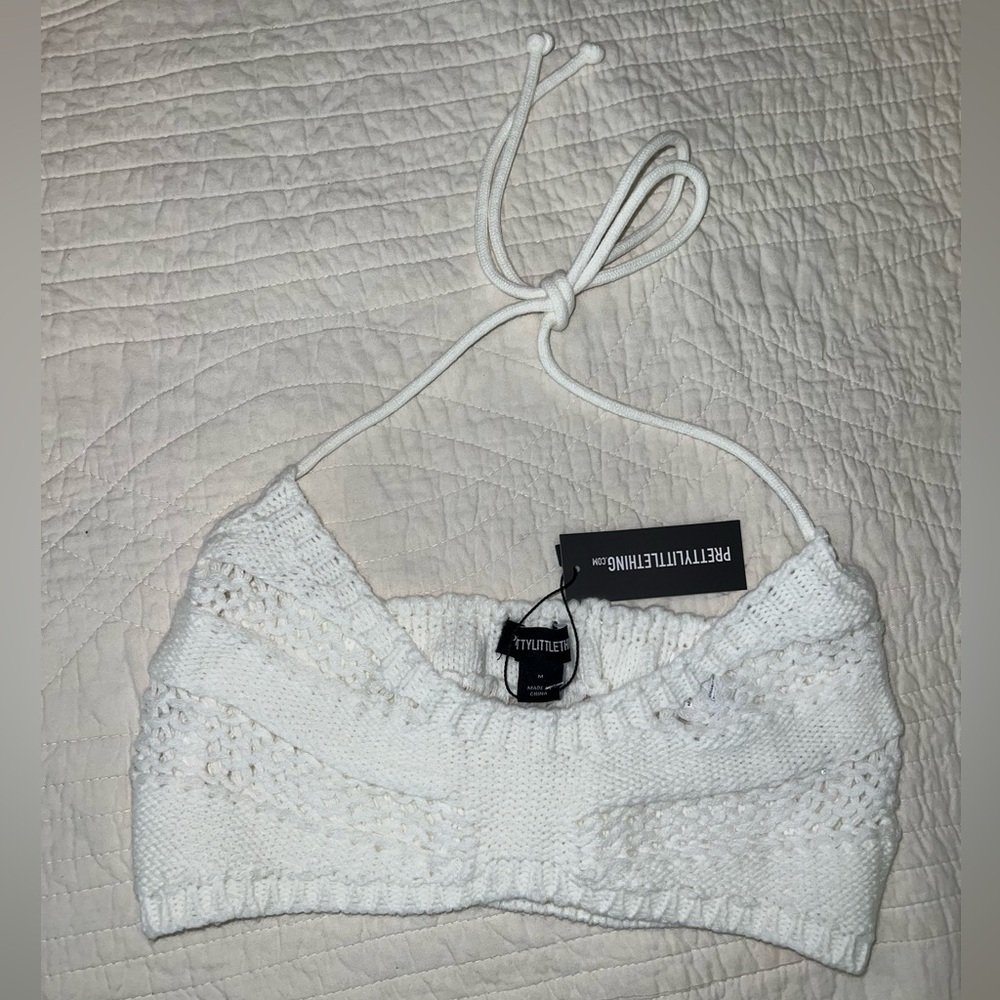 PrettyLittleThing White Knit Halter Top